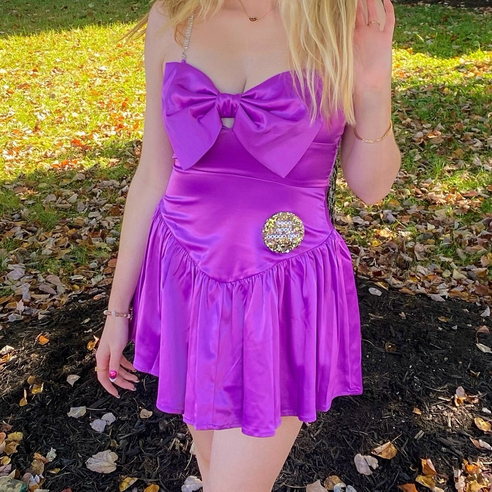 Purple Bow Drop Waist Mini Dress
